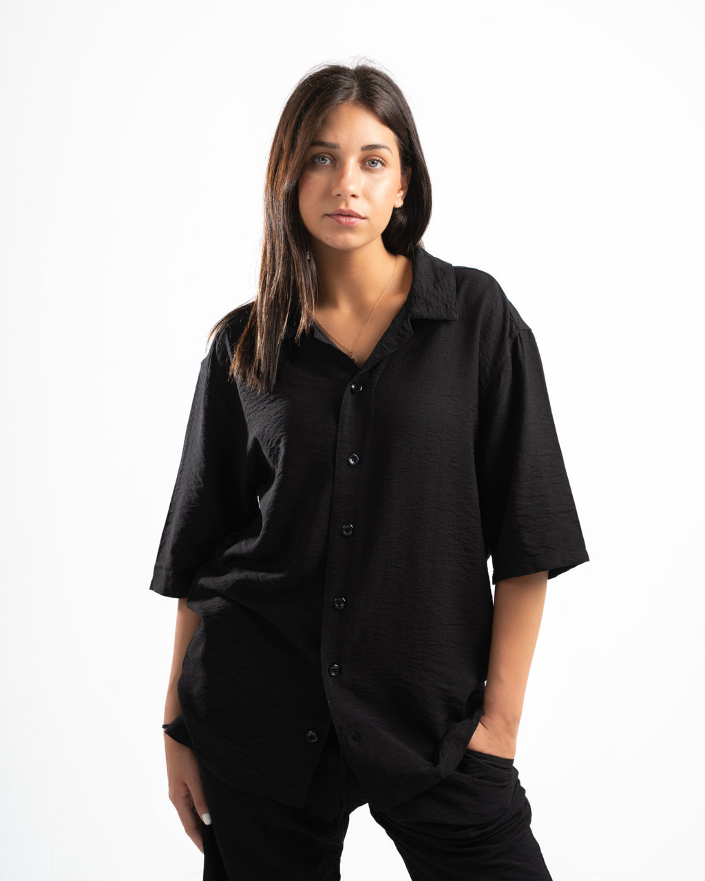 Women Black Linen Shirt