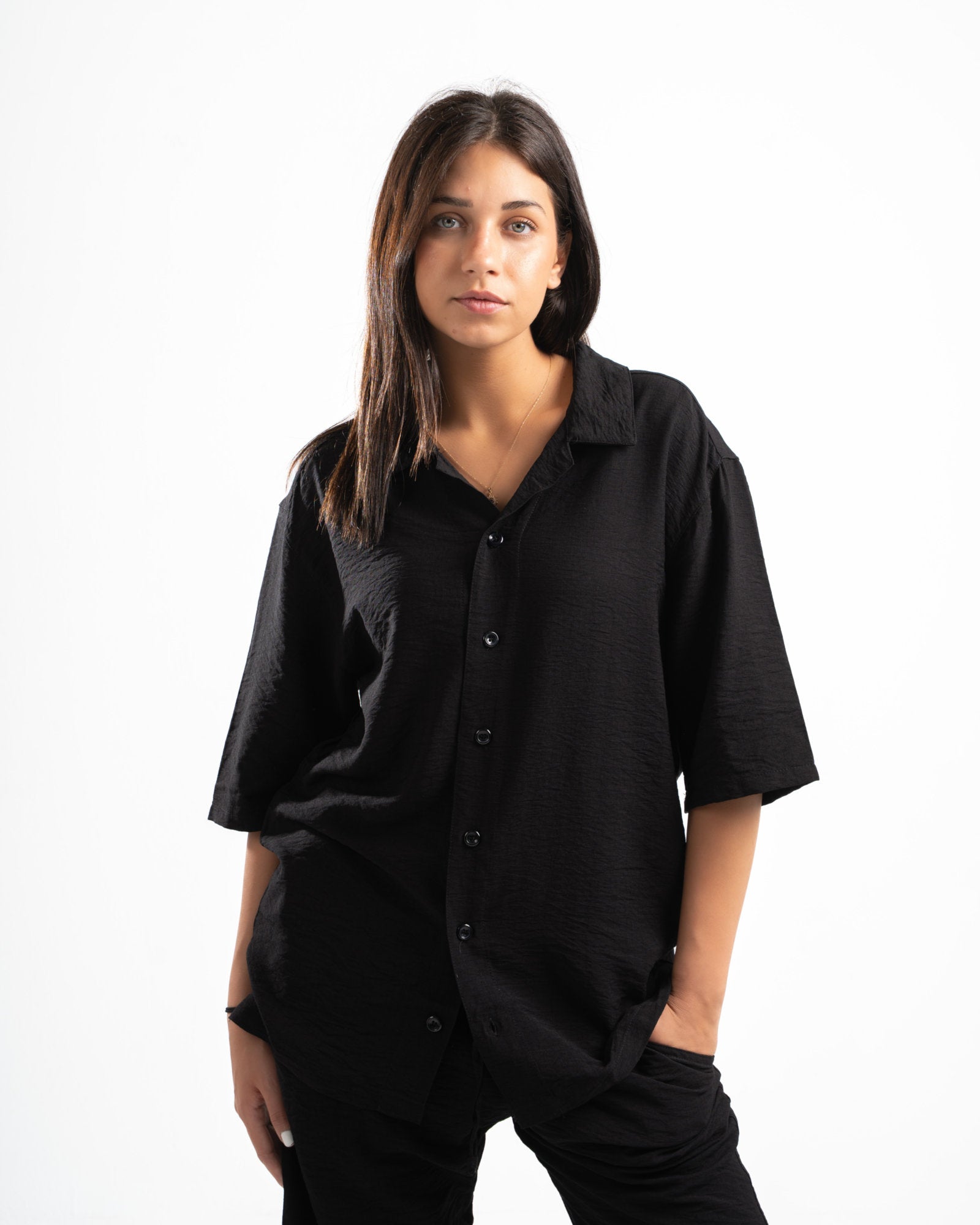 Women Black Linen Shirt