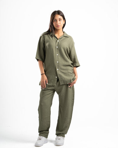 Women olive Linen Shirt