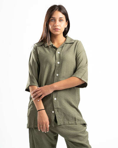 Women olive Linen Shirt