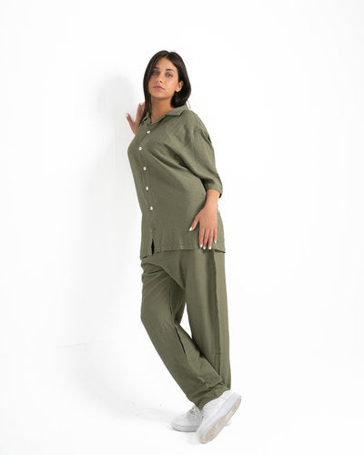Women Olive Linen Pants