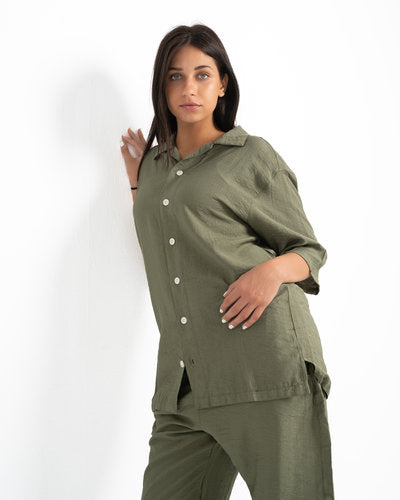 Women olive Linen Shirt