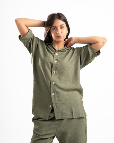 Women olive Linen Shirt